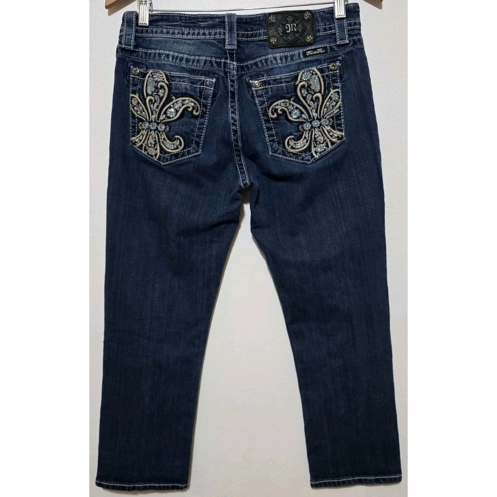 Miss Me Boyfriend Capri Jeans Women 28 Blue Medium Wash Rhinestone Bling Y2K EUC